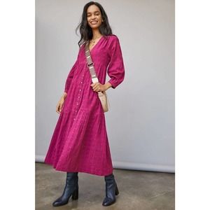 New Anthropologie Viola Tiered Maxi Dress $158 MEDIUM Plum